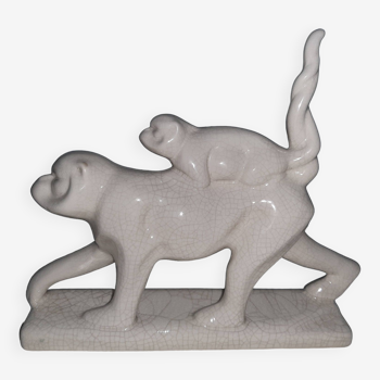 Art deco animal cracked ceramic sculpture La Louvière