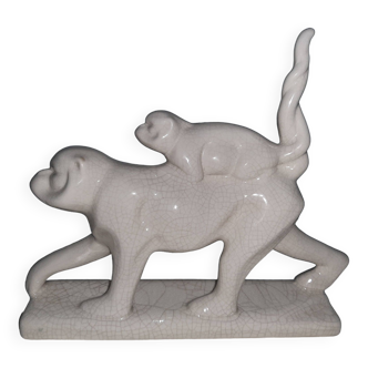 Art deco animal cracked ceramic sculpture La Louvière