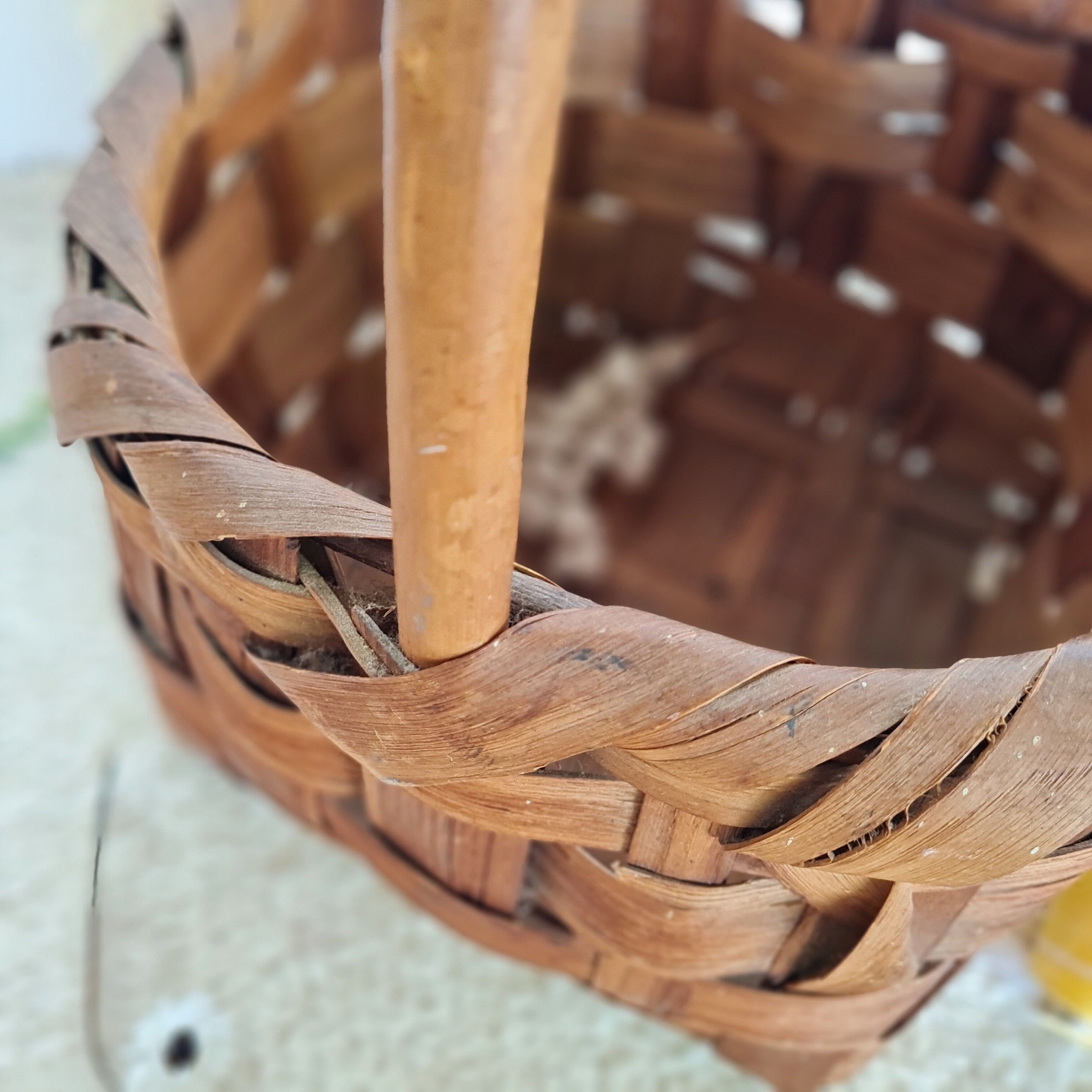 Old wood basket and natural fibers