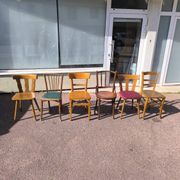Set of 6 mismatched vintage wooden bistro chairs