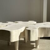 Very large whitewashed mango coffee table with an organic top D:140cm