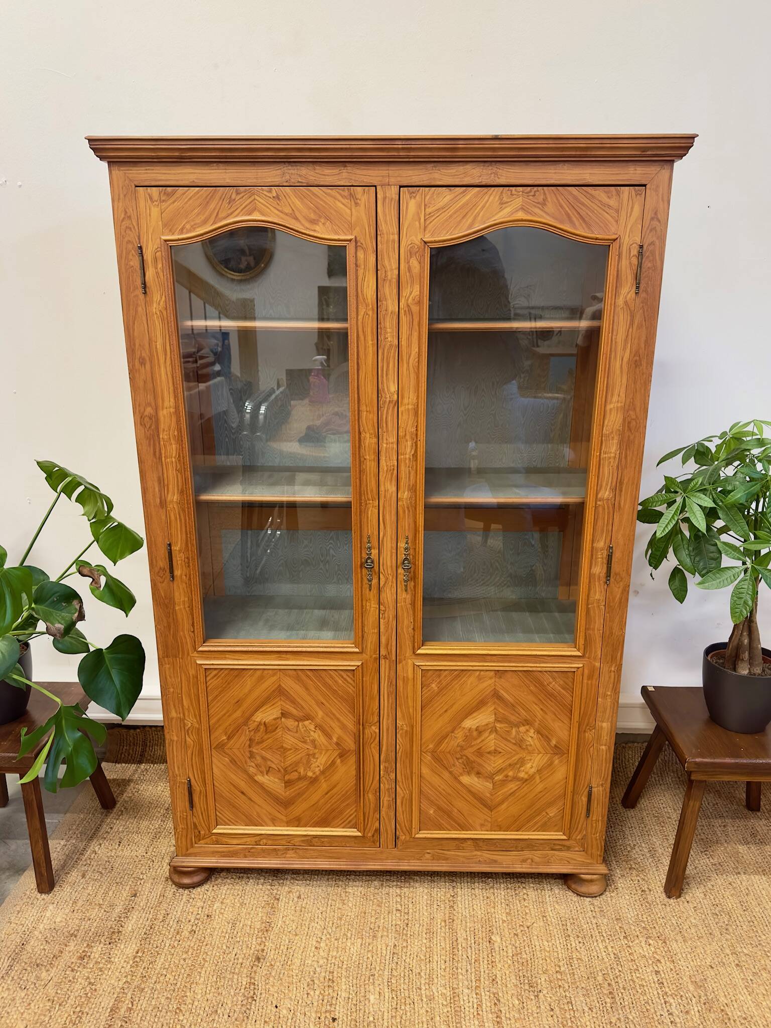 Antique marquetry wooden display cabinet