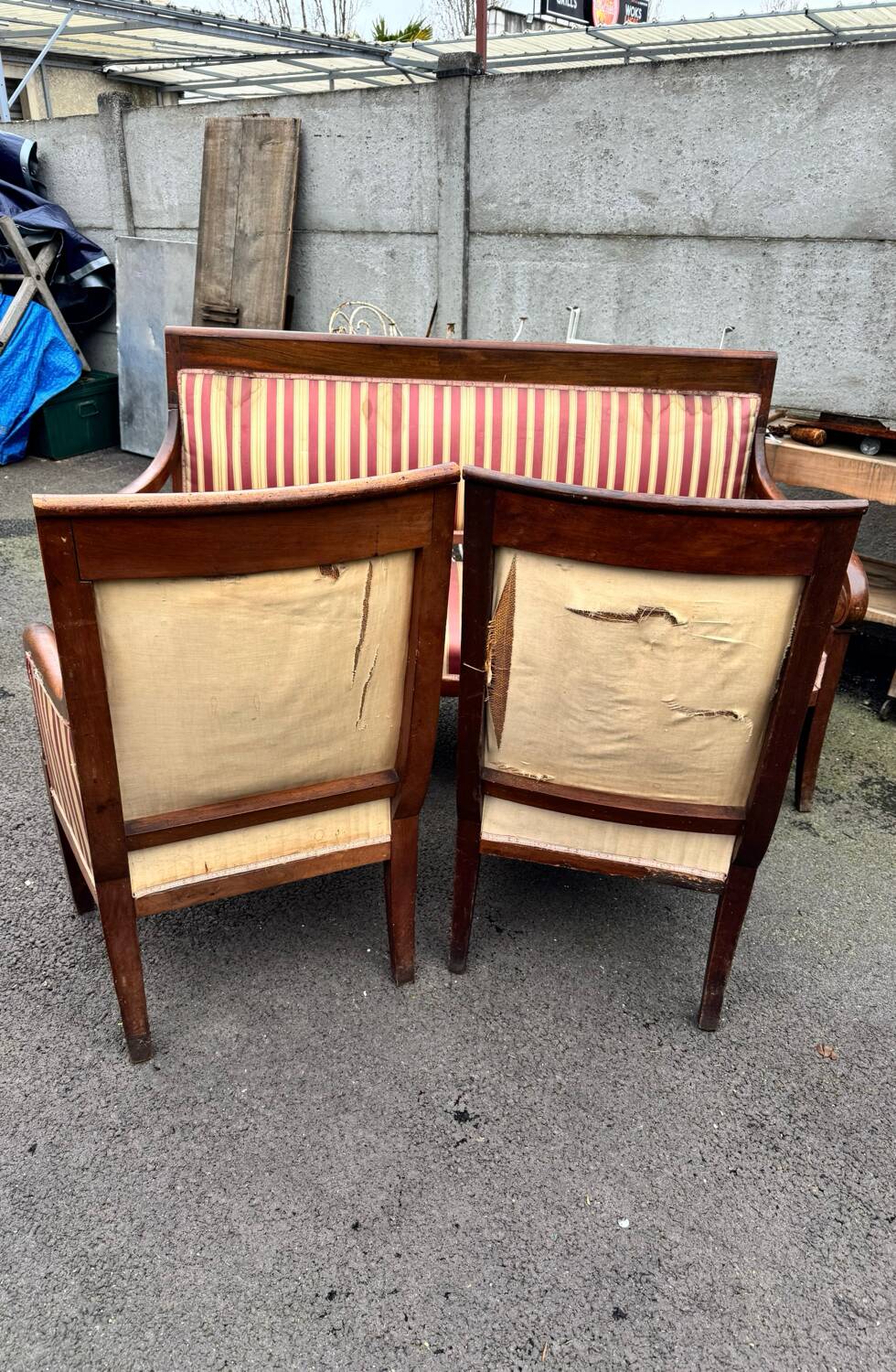 Antique Empire-style salon, 3 pieces. Original upholstery.