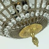large 1960s CEILING LAMP glass crystal bronze hollywood regency style 1960s