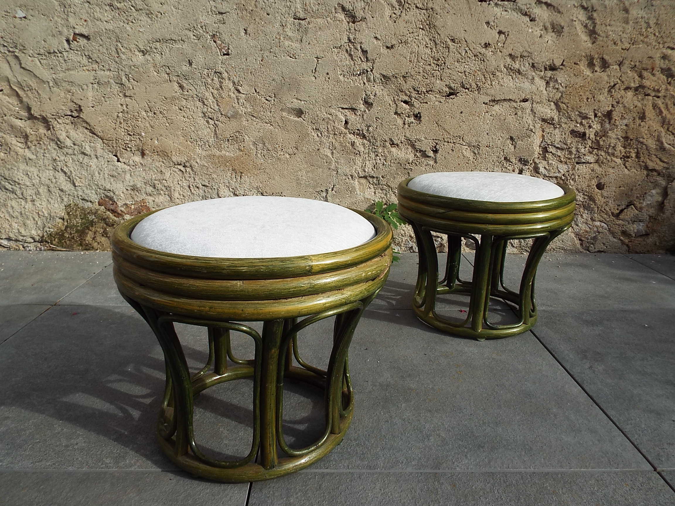 2 low bamboo stools