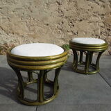 2 low bamboo stools
