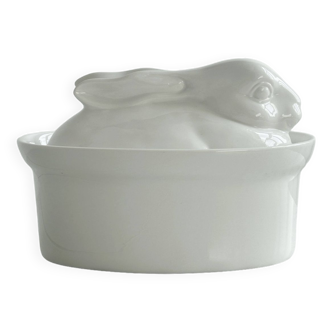Large white porcelain rabbit terrine dish.
