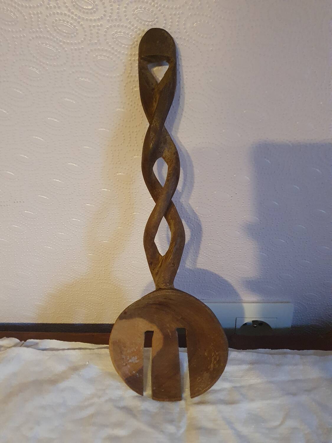 Twisted wooden spoon carved hands vintage folk art
