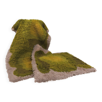 Pair de Tapis vintage Desso des années 70 – vert mousse & beige