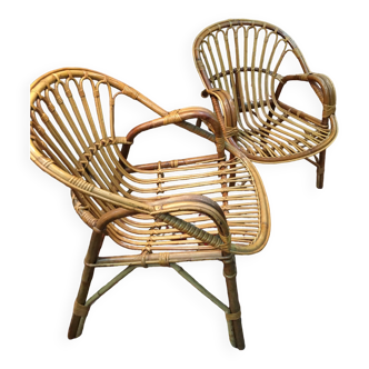 Set of 2 rattan armchairs