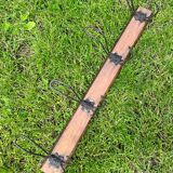 Old wood coat rack, 4 metal hooks