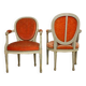 Pair of Louis XVI style medallion armchairs in orange velvet - circa 1950
