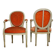 Pair of Louis XVI style medallion armchairs in orange velvet - circa 1950