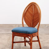 Bohemian bamboo mcguire dining table set with 6 palm leaf chairs, 1960 france.