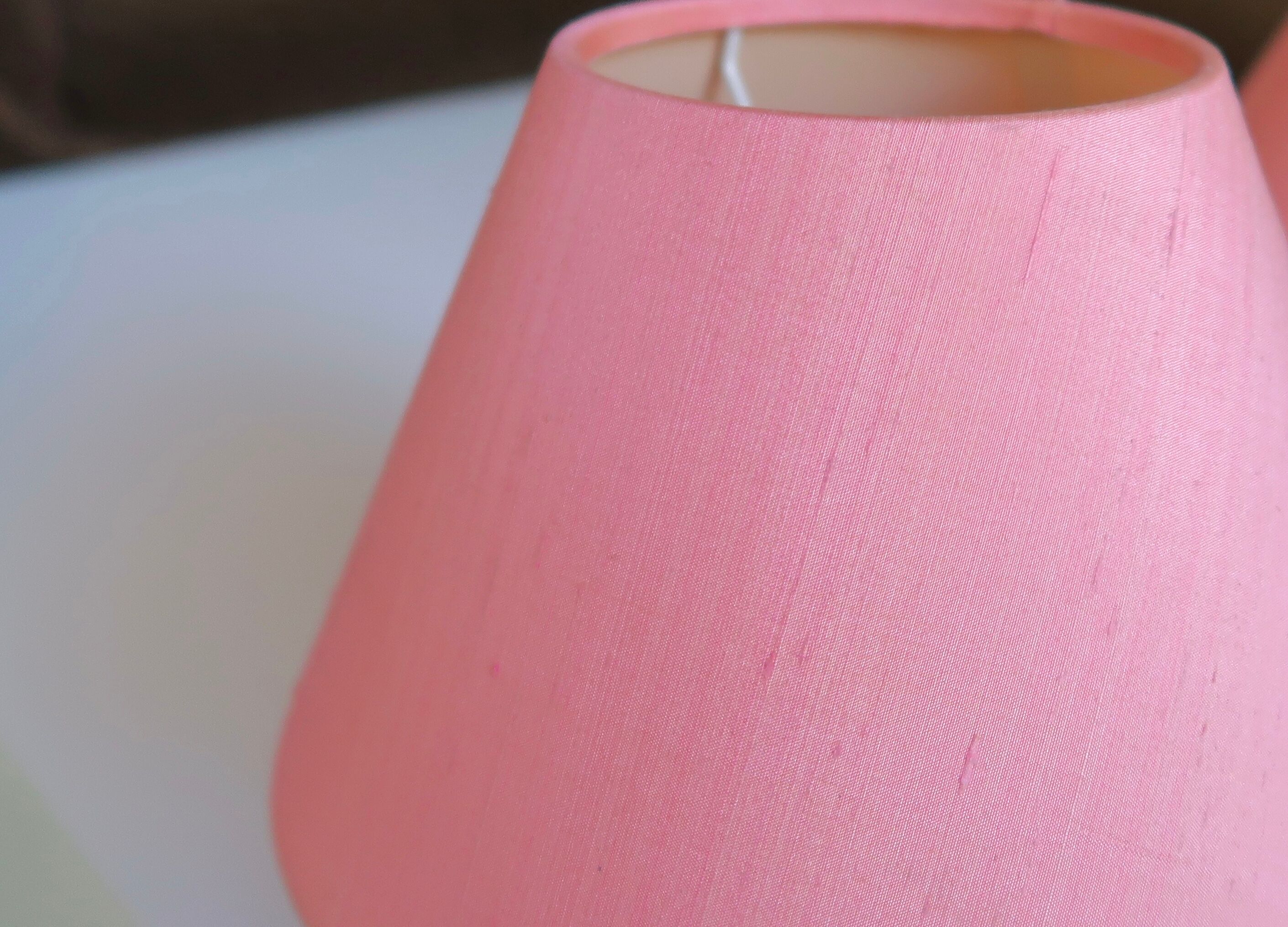 Pair of lamps, yellow spring foot, pink lampshade, 90s