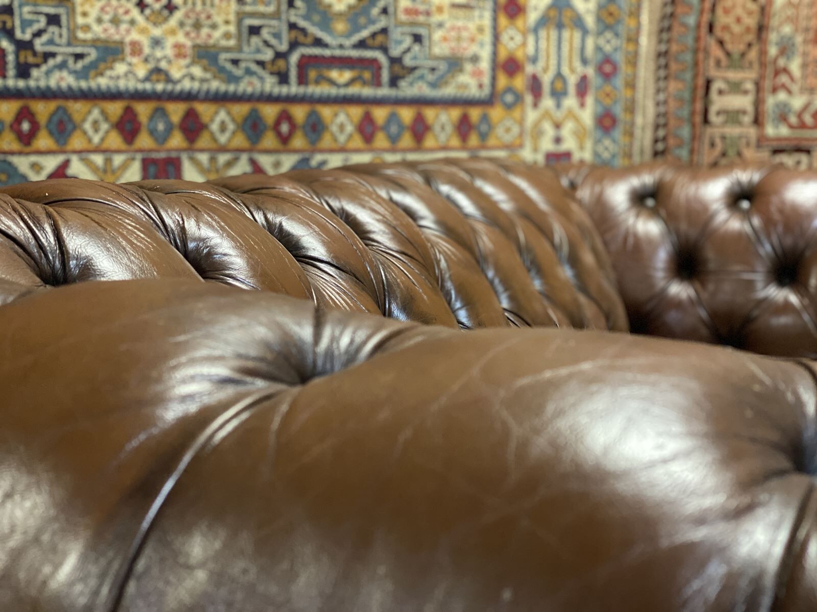 Chesterfield 3-seater cognac leather sofa from the 1980s