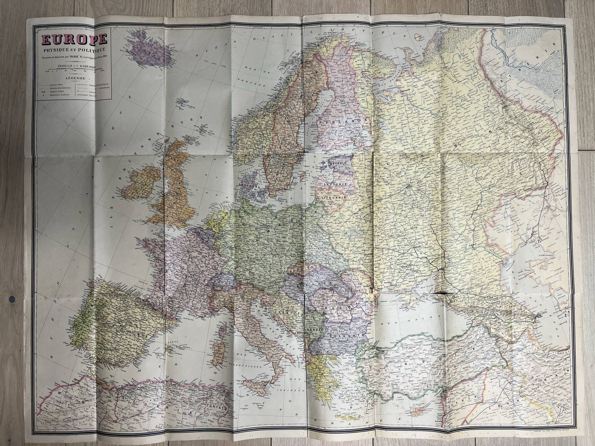 Very large map 93x73: Physical and Political Europe, printed by L