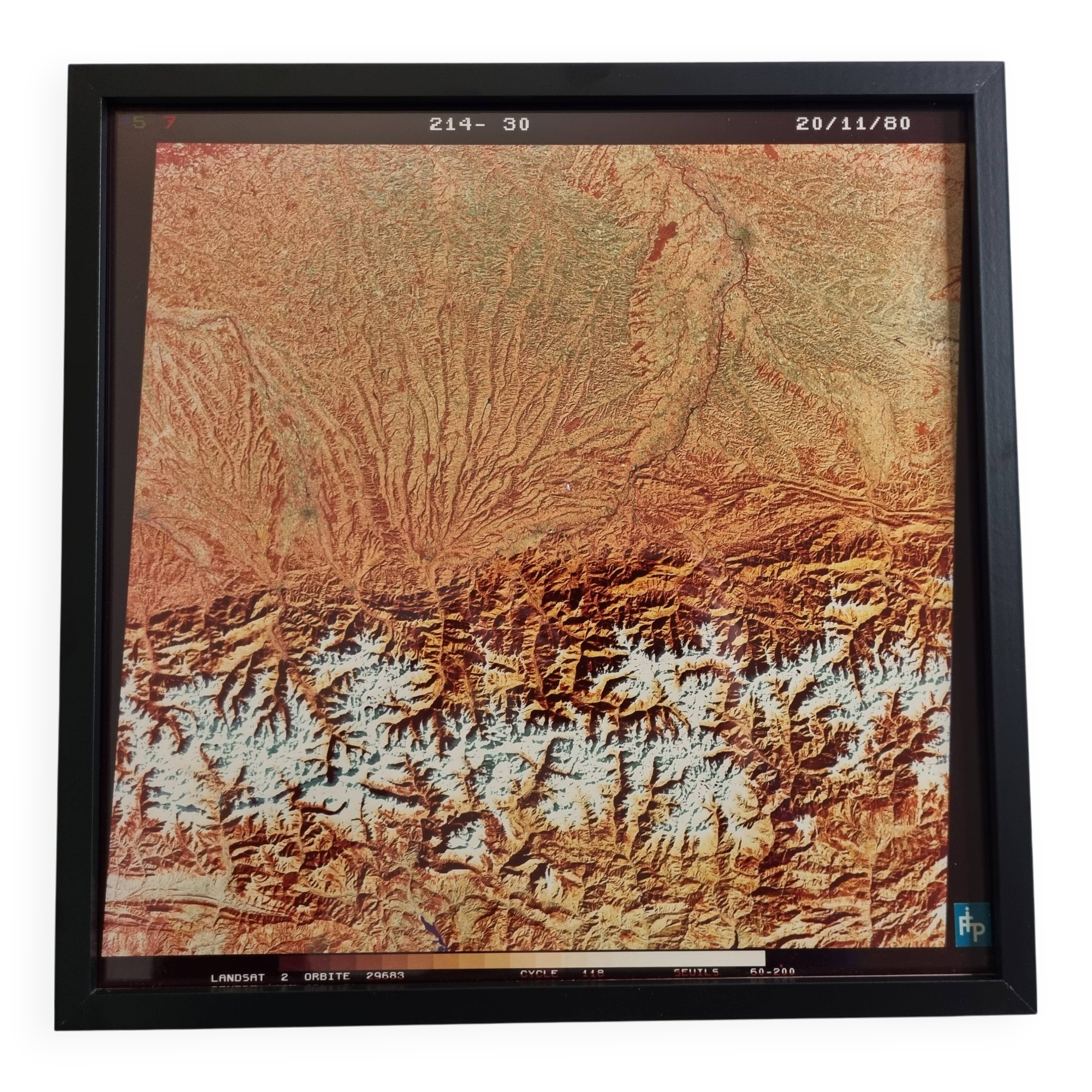 Framed Satellite Photograph - Landsat Image 1980, 42 x 42 cm