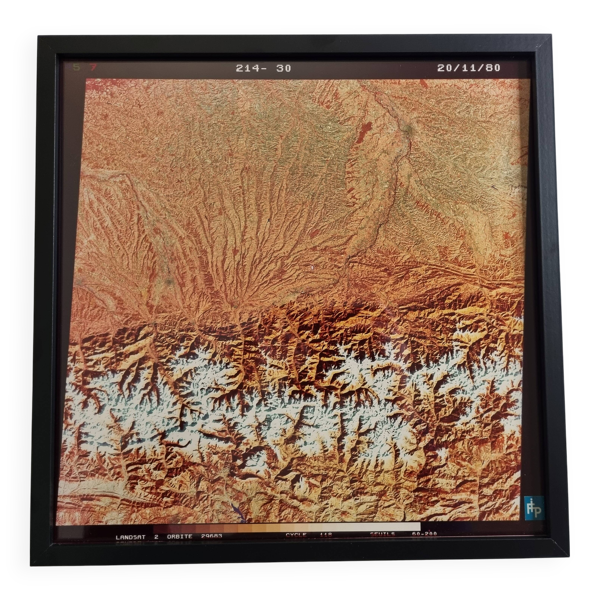 Photographie Satellitaire Encadrée - Image Landsat 1980, 42 x 42 cm