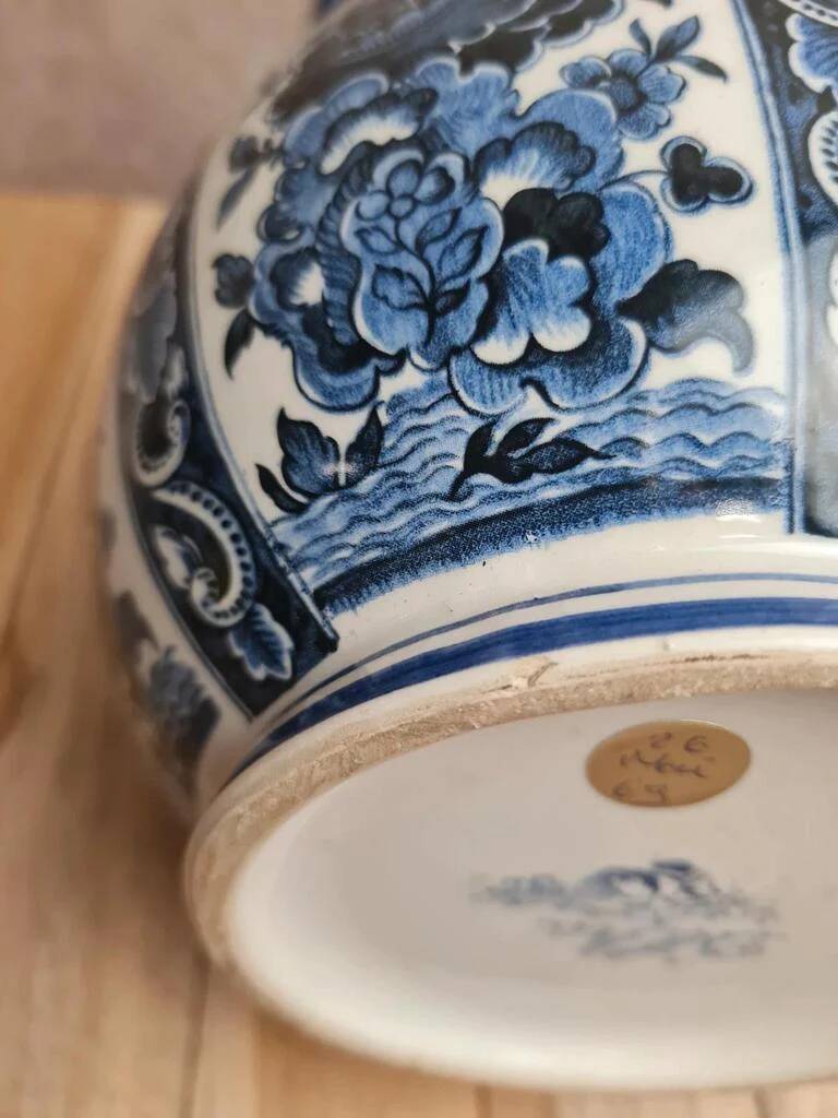 Vase vintage Delfia bleu et blanc – Grand modèle floral – Esprit Delft / hollandais