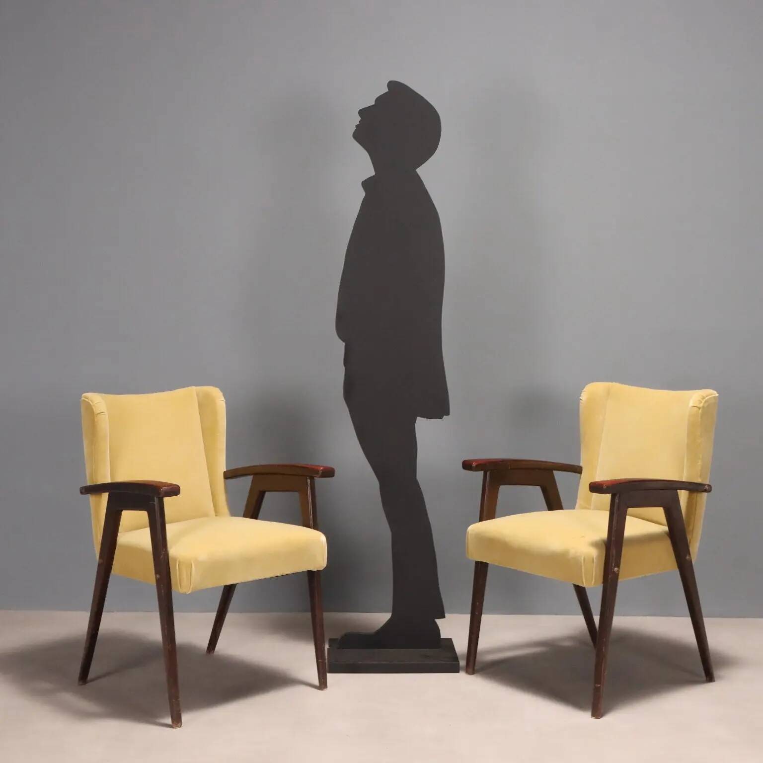 Fauteuils vintage design en bois, mousse et tissu, Italie, années 1960