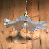 Vintage suspension lamp in pleated opaline