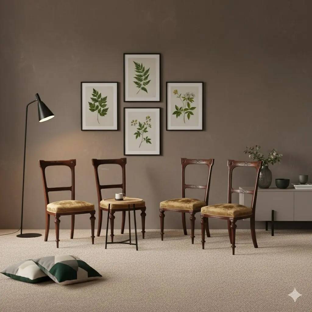 Chaises anciennes en acajou avec assise rembourrée en tissu, Italie, XXe siècle
