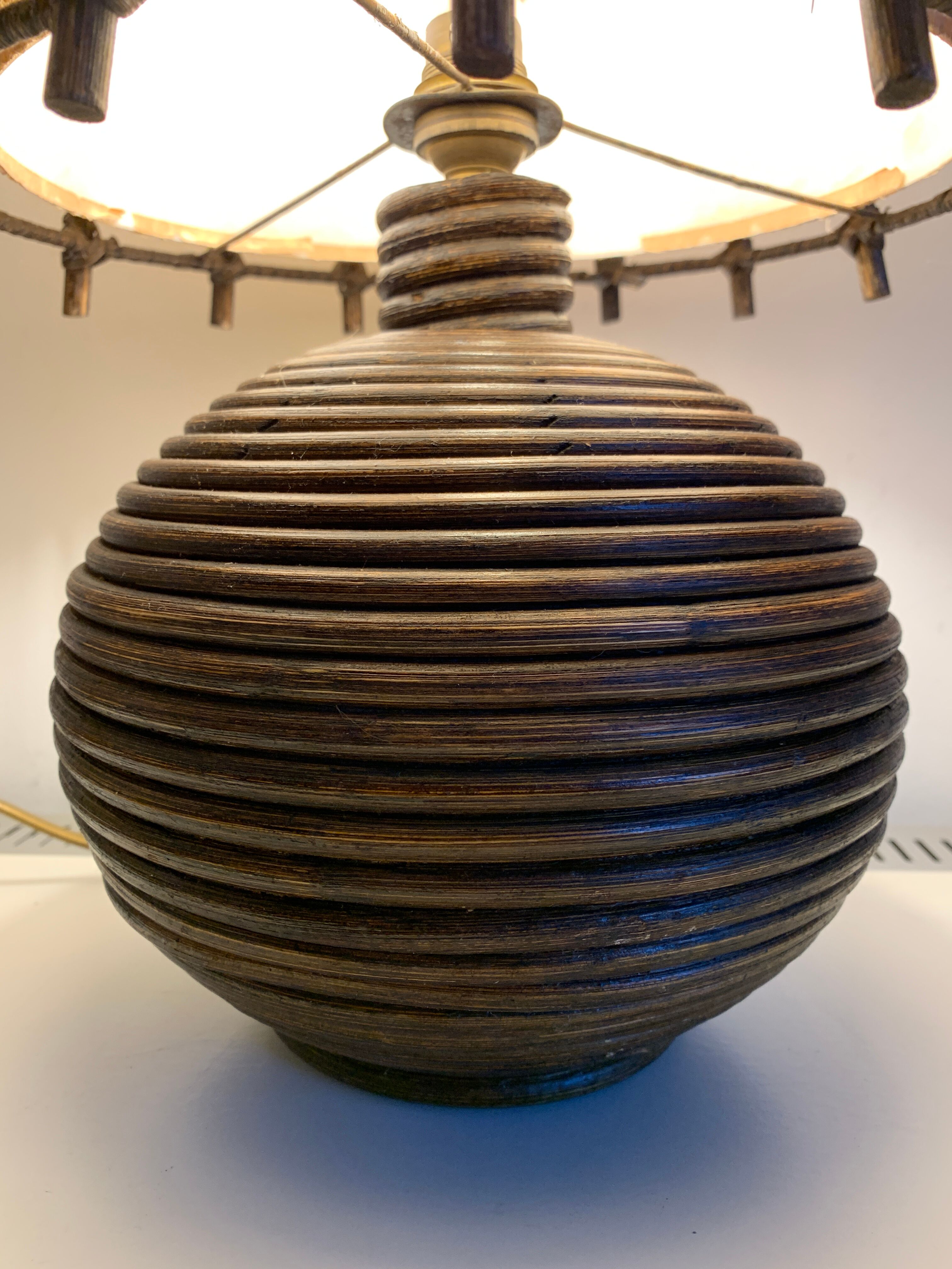 Rattan lamp with original lampshade, 1960