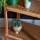 Table desserte d'appoint en bois et rotin années 50