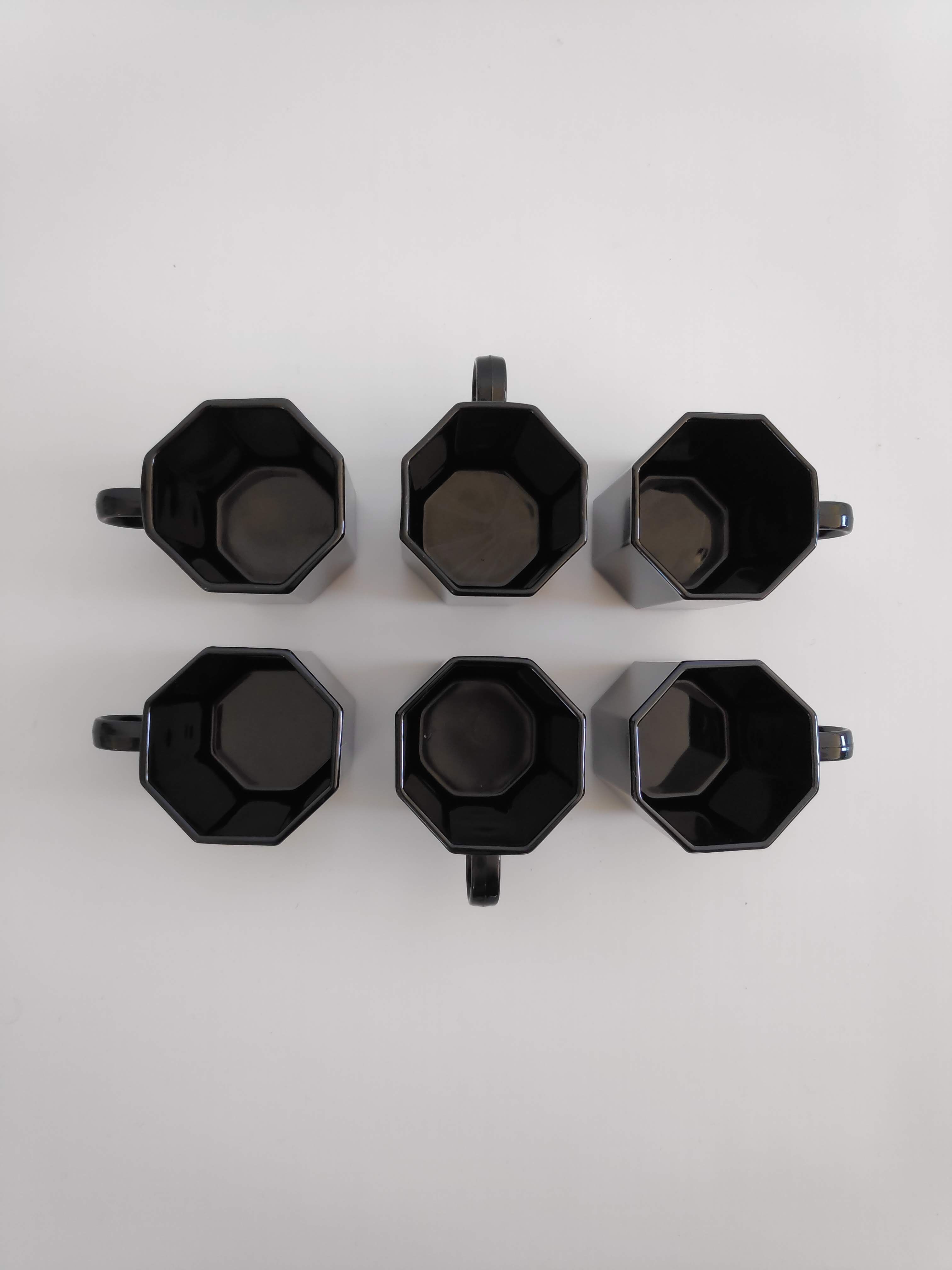 6 black espresso coffee cups Octime Arcoroc