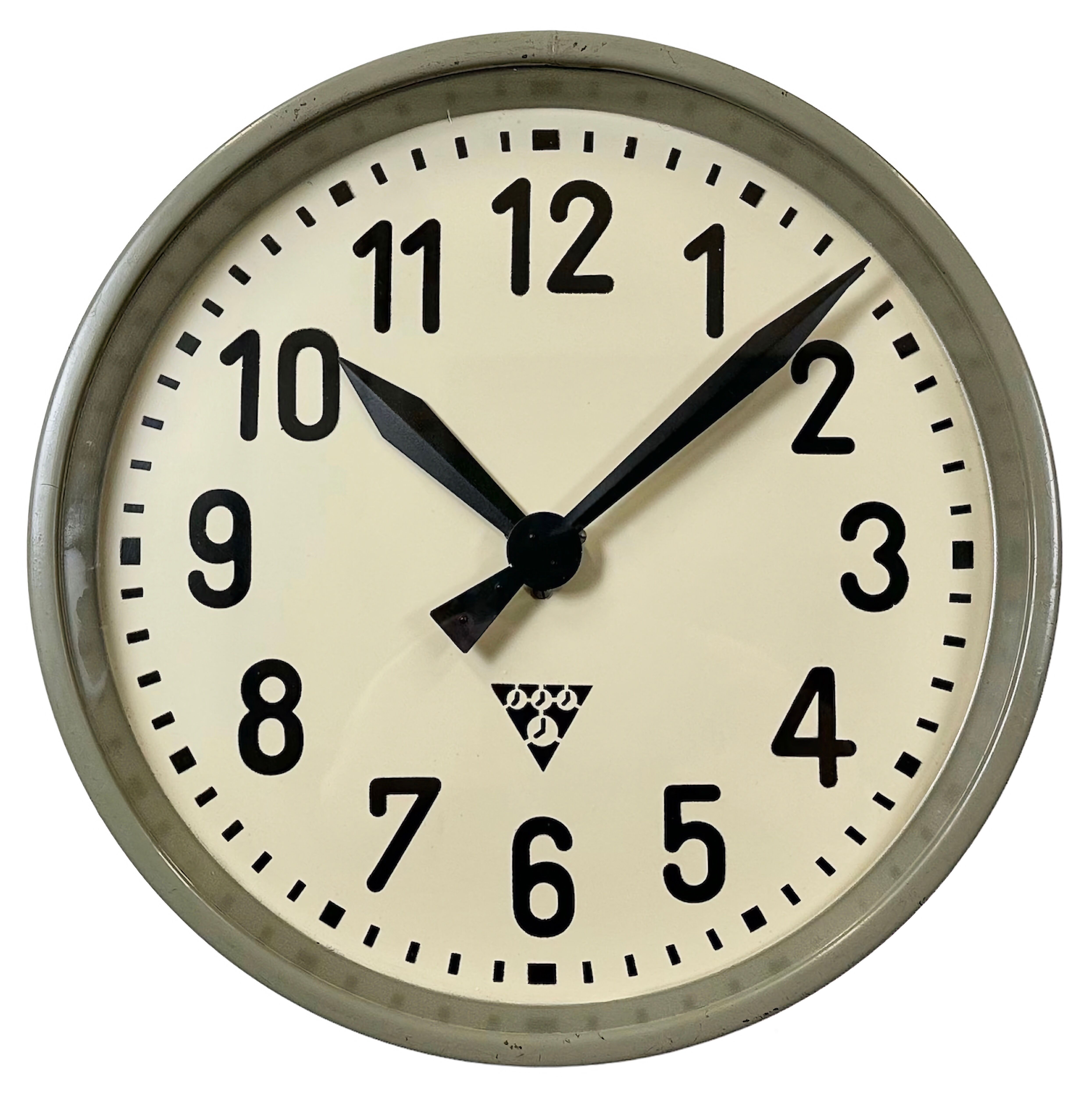 Grey Industrial Factory Wall Clock from Pragotron, 1950s
