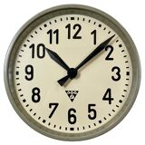 Grey Industrial Factory Wall Clock from Pragotron, 1950s