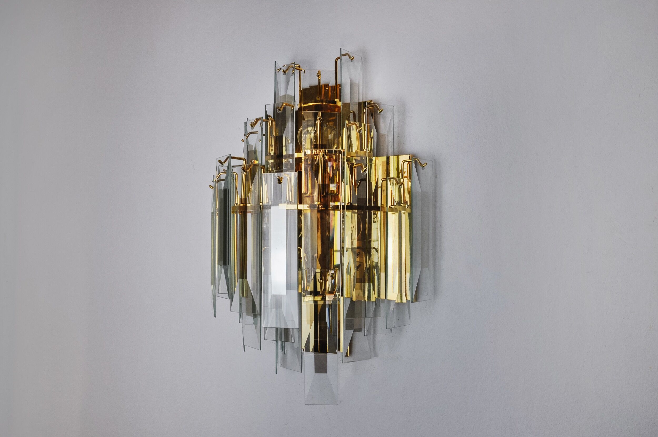 Applique venini, verre biseauté en cascade, italie, 1970