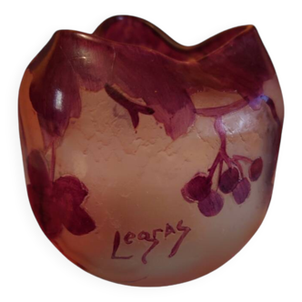 small multi-layer glass ball vase cleared with cassis acid and enhanced with paint signed Theodor