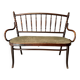 Thonet-branded bistro-style bench in turned wood, velvet and caning