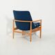 Scandinavian oak and blue wool armchair