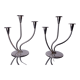 Pair of art deco candlesticks in stainless steel 3 flames, Spain, 1970