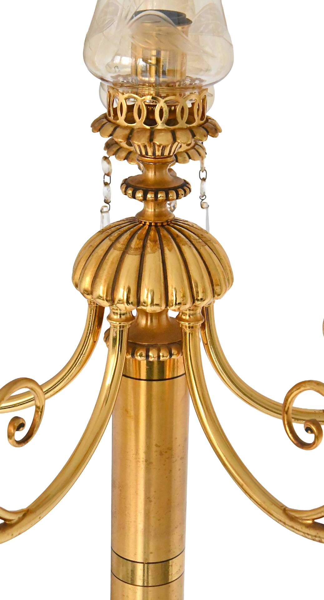 Bronze and gilded brass floor lamp with six lights
