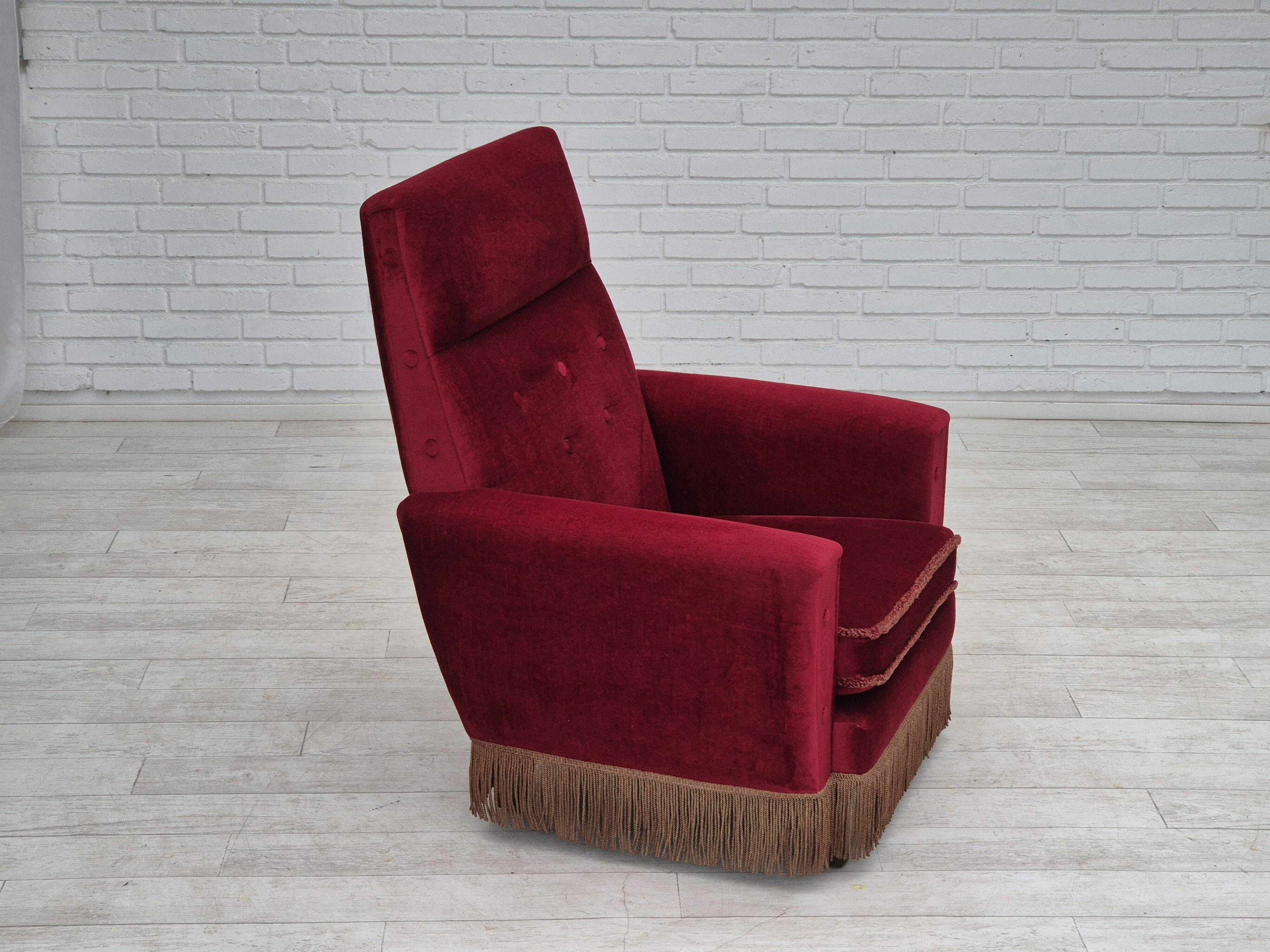 1970s, Danish highback armchair, original condition, red furniture velour.