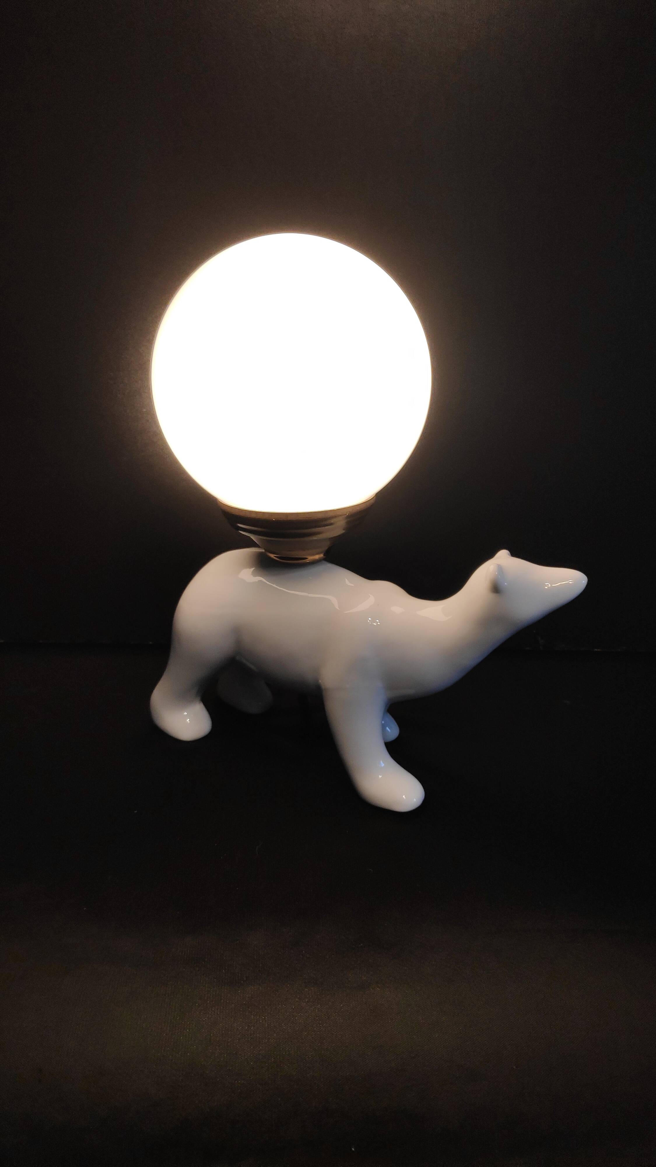 White ceramic bear lamp