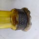 Pair of Silver Metal Candlesticks, Yellow Glass