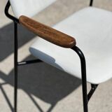 Vintage 1950s metal, oak and faux leather armchair