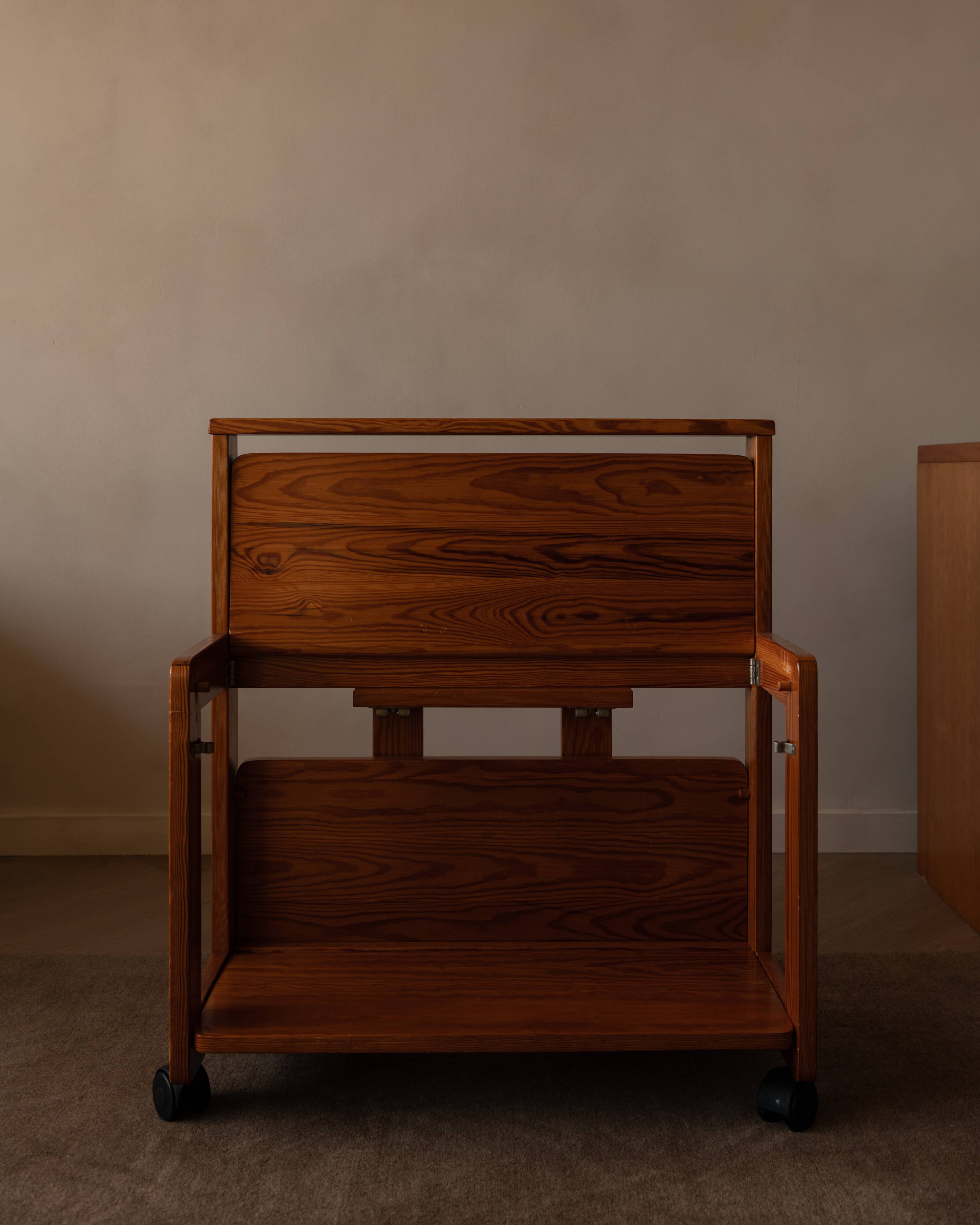 Vintage folding pine service trolley, 1970s