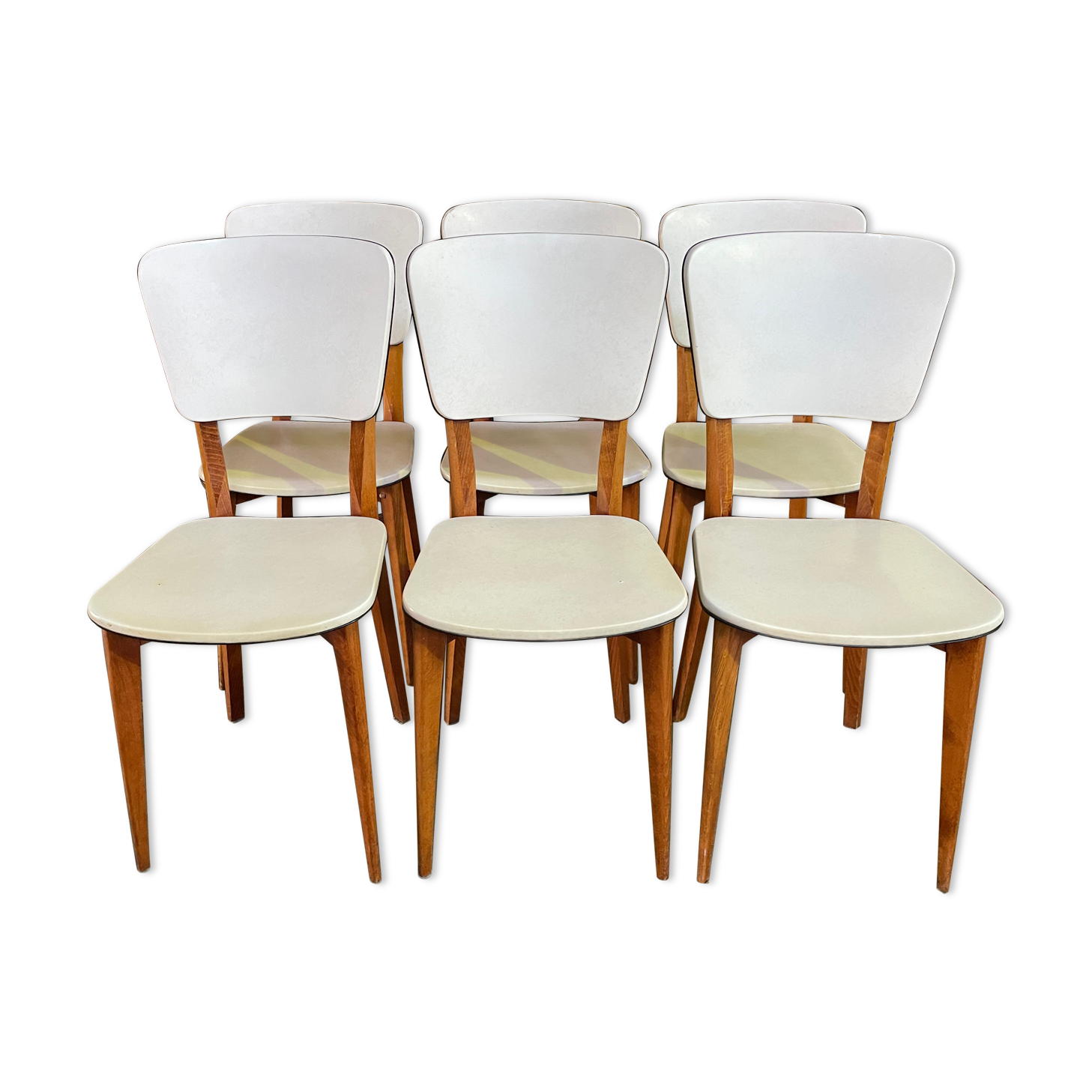 Suite of 6 vintage chairs in white Skaï