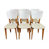 Suite of 6 vintage chairs in white Skaï