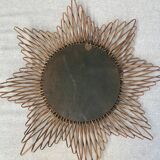 Ancient sun mirror in rattan 63 cm