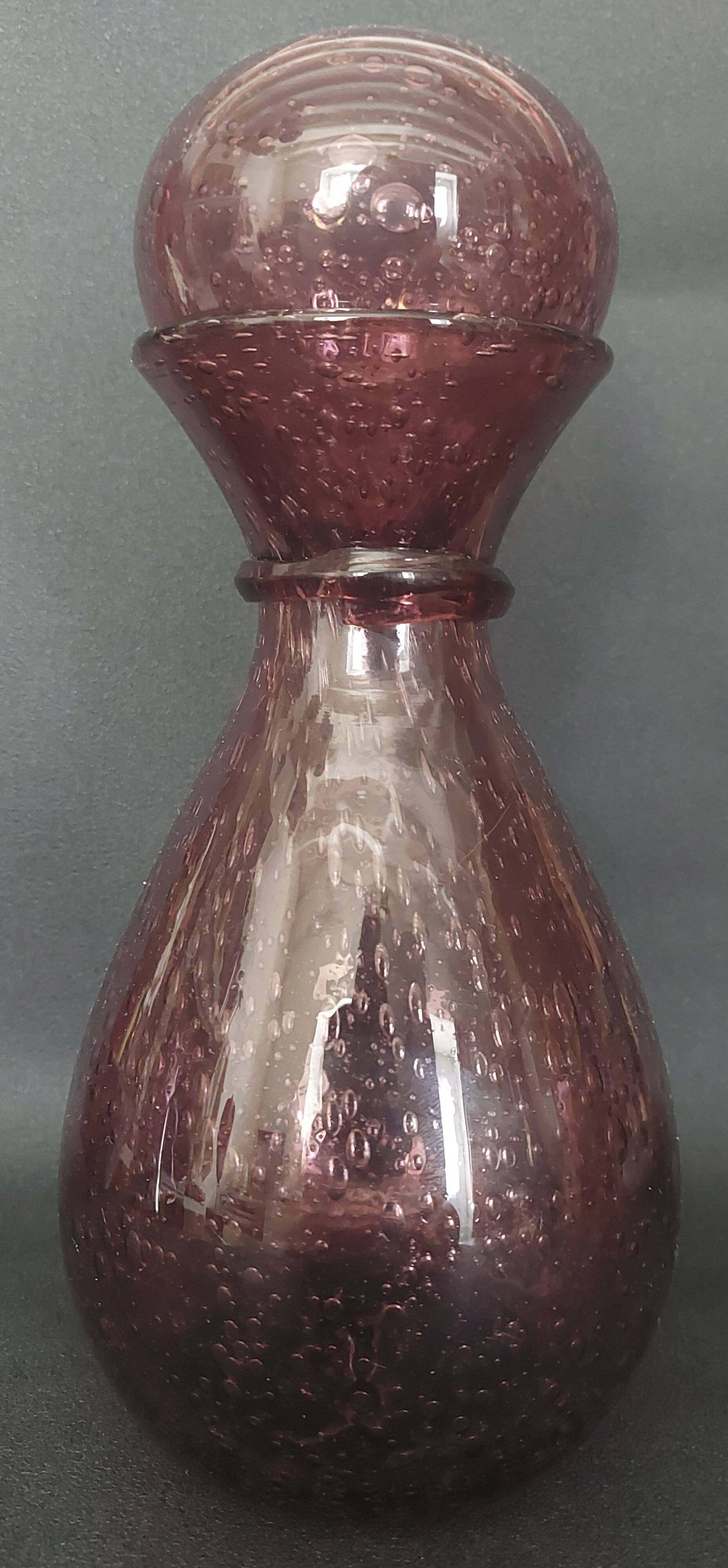 Carafe bottle in purple bubble blown glass Biot 20th century