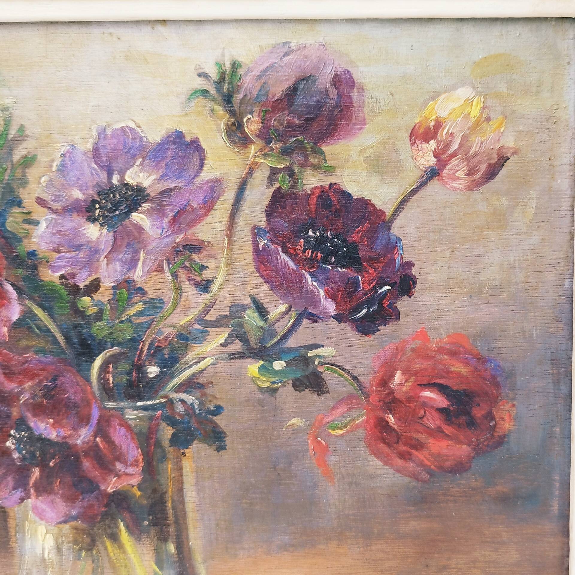 Oil on panel bouquet of anemones Marthe Puig