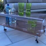 smoked plexi table on wheels