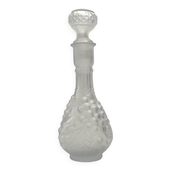 Carafe vintage en verre dépoli français des années 1950 - Motif vigne en relief